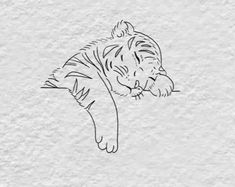 a black and white drawing of a tiger