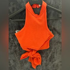 Gorgeous, Red/Orange, Halter With Long Bottom Wrap Ties. Size S, Meant For Small Chest. Stretchy Rib Knit ( Soft And Thick Enough To Wear Without A Bra!) Free People Red Halter Neck Top For Day Out, Casual Red Halter Neck Crop Top, Casual Red Halter Neck Top, Stretch Orange Tops For Beach, Stretch Orange Top For Day Out, Stretch Orange Tops For Day Out, Orange Crop Top For Day Out, Trendy Burnt Orange Tops For Spring, Orange Stretch Summer Tops