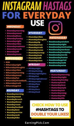 an instagram poster with the words instagram hashs for every day to use