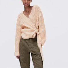 Zara Tied Wrap Cardigan Medium Chic Wrap Sweater For Workwear, Chic Wrap Sweater For Work, Chic Beige Wrap Sweater, Chic Wrap Cardigan For Spring, Chic Wrap Sweater For Spring, Wrap Sweater For Workwear In Spring, Spring Wrap Sweater For Workwear, Spring Wrap Sweater For Work, Casual Wrap Sweater For Spring