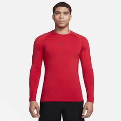 The Nike Pro collection means feeling confident in whatever stage of your workout journey you find yourself. This slim-fitting long-sleeve top has a smooth and stretchy feel for the sports and activities that you love. Nike Long Sleeve Tops For Sports Events, Red Long Sleeve Activewear For Training, Red Long Sleeve Sportswear Activewear, Red Long Sleeve Sportswear, Nike Technical Training Tops, Functional Nike High Stretch Tops, Nike Functional High Stretch Tops, Nike Long Sleeve Activewear For Gym, Nike Dri-fit Technical Tops