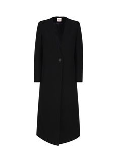 -Long single-breasted coat with belt at the waist -Cross pockets on the front -Made in Italy -Colour: BlackComposition: 100% Polyester Chic Wool Coat With Concealed Front Fastening, Chic Wool Coat With Concealed Front For Office, Modern Long Outerwear For Work, Belted Long Formal Outerwear, Chic Long Wool Coat With Single Button, Belted Long Outerwear For Formal Occasions, Long Belted Outerwear For Formal Occasions, Chic Wool Long Coat, Formal Long Wool Coat With Concealed Fastening