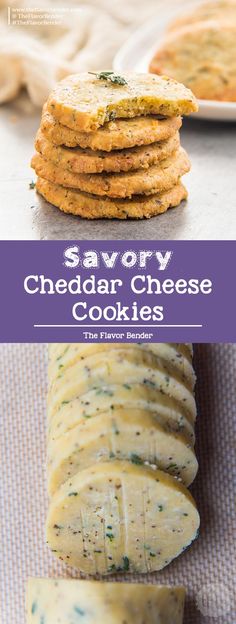 cheddan cheese crackers are stacked on top of each other with the words savory cheddan cheese crackers