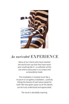 an advertisement for a zebra print chair with the words, an unwrapped experience