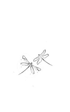 a black and white drawing of two dragonflies