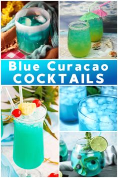 blue curacao cocktails collage with text overlay