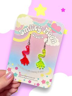 Thank you for shopping small at Smiley Moon! All items are handmade in-house by me. :')  Read below for some more info- I appreciate you!! All earring findings are stainless steel. Each earring is laser cut and hand-painted with love in small batches or are made-to-order, so please allow for slight variations. THANK YOU FOR SHOPPING SMALL! ❤  Acrylic may have slight imperfections due to the nature of the laser and material used. Color variations may differ based on the settings and viewing abilities of your device. If the design has a printed pattern, pattern may vary slightly.  Please visit the FAQ page on my website, smileymoonstudio.com for important information regarding taking care of your jewelry, shipping, etc. Please reach out if you have any questions! I will answer ASAP :) I appr Glowforge Acrylic Earrings, Acrylic Earrings Laser Cut, Silly Earrings, Shrinky Dink Earrings, Crazy Earrings, 3d Pokemon, Hand Earrings, Plastic Earrings, Funky Earrings