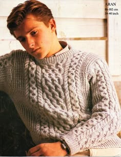 mens aran sweater knitting pattern pdf cable crew neck jumper Cable Knit Sweater Pattern, Aran Sweaters, Aran Jumper, Aran Knitting Patterns, Sweater Knitting Pattern, Jumper Knitting Pattern, Pullover Mode, Aran Sweater, Cable Knitting