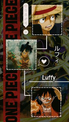 an image of one piece characters with different expressions on their faces and hair, in the background