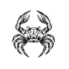 a black and white drawing of a crab