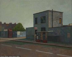 an oil painting of a building on the corner