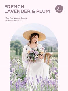 a woman in a white dress and straw hat holding flowers