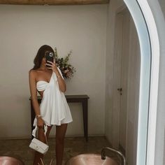 Feeling Pretty One Shoulder Swing Mini Dress Carnival Fits, Ibiza Fits, Vanta Black, Pretty Mini Dresses, House Fashion, Bachelorette Dress, Feeling Pretty, Ivory Dress, Looks Party