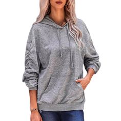 Copy Pink Pleated Sleeve Drop Shoulder Kangroo Hoodie Solid Color Relaxed Fit Hoodie For Fall, Relaxed Fit Fall Hoodie, Heather Grey Long Sleeve Hoodie With Pockets, Solid Color Hoodie With Drawstring And Long Sleeves, Relaxed Fit Long Sleeve Hoodie With Drawstring, Relaxed Fit Hoodie For Fall, Solid Color Long Sleeve Sweatshirt With Drawstring, Solid Long Sleeve Sweatshirt With Drawstring, Long Sleeve Sweatshirt With Drawstring