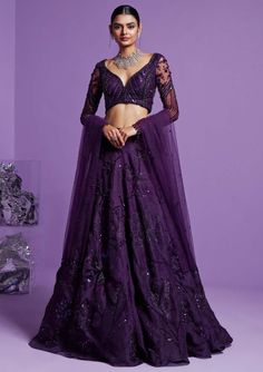 Parul Gandhi-Purple Stellar Lehenga Set-INDIASPOPUP.COM Botas Outfit, Indian Bridal Couture, Indian Bridal Wear