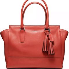 Legacy Candace Carryall Satchel Vermillion (Red Orange) Leather Tote Approximate Measurements: 13"L X 5"W X 10.5"H Bag Drop: 6.5” New And Unused Original Stuffing Has Never Even Been Removed Includes Dust Bag Rare And Hard To Find Color Absolutely Authentic Brown Coach Purse, Coach Legacy, Popular Handbags, Carryall Tote, Bags Coach, Red Handbag, Coach Shoulder Bag, Coach Leather, Styling Tips