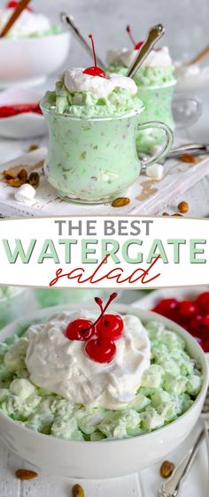 the best watergate salad with whipped cream and cherries on top is ready to be eaten