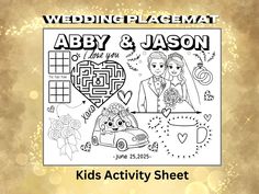 a wedding coloring page with the words,'baby and jason kids activity sheet '