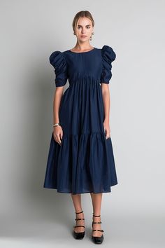 Midi Dress Styling, Blueberry Dress, Blueberry Picking, Outfit Upgrade, Casual Party Dresses, English Factory, Maxi Dress Sale, Navy Midi Dress, Blouse Pants