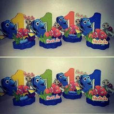 there are two pictures of finding nemo birthday cakes