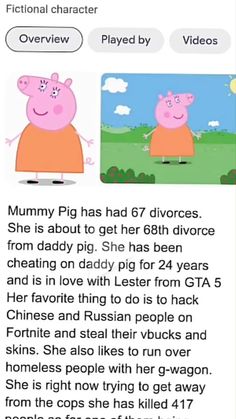 an image of peppa pig and her family in the same story, which is written on