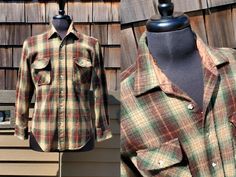 Vintage 70's-80's wool plaid shirt Plaid Wool Top For Fall, Plaid Wool Shirt For Fall, Fitted Collared Flannel Shirt For Winter, Vintage Collared Flannel Shirt For Fall, Retro Brown Shirt For Fall, Fall Plaid Wool Shirt, Retro Plaid Flannel Shirt For Fall, Vintage Plaid Flannel Shirt For Fall, Retro Brown Fall Shirt