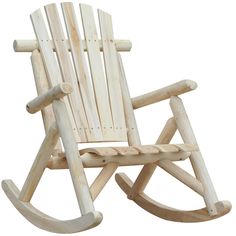 a wooden rocking chair on a white background