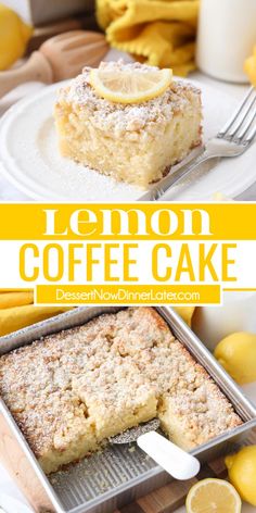 lemon coffee cake with powdered sugar on top