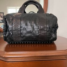 Luxurious Leather Handbag With Stud Detail On Bottom. Like New/No Flaws/Used Once Maybe Twice Luxury Leather Hobo Bag With Gunmetal Hardware, Alexander Wang Purse, Luxury Shoulder Bag With Gunmetal Hardware For On-the-go, Alexander Wang Bag, Alexander Wang Bag Crystal, Black Leather Handbags, Large Bags, Alexander Wang, Leather Handbags