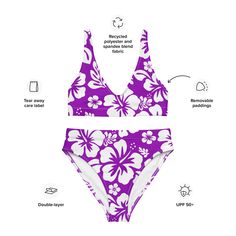 It’s so easy to fall in love with this bikini set. Removable pads and its double-layer make it comfy to wear all day by the pool or at the beach. • Double-layered and non-reversible • Removable padding • Tear-away care label • Zig-zag stitching *Separates (Top and Bottom) with this design are listed separately. This product is made especially for you as soon as you place an order, which is why it takes us a bit longer to deliver it to you. Making products on demand instead of in bulk helps reduc Printed Purple Swimwear For Vacation, Purple Printed Swimwear For Vacation, Purple Summer Swimwear For Vacation, Purple Beachwear Swimwear For Vacation, Purple Swimwear For Pool Vacation, Purple Poolside Swimwear For Vacation, Purple Swimwear For Poolside Vacation, Purple Vacation Swimwear For Poolside, Tropical Seamless Swimwear For Poolside