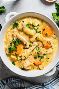 Craving comfort food? This Instant Pot chicken and dumplings is the answer. It's made up of succulent chicken, pillowy biscuit dough dumplings, and tender veggies in a rich, creamy, savory broth. Chicken And Dumplings Healthy, Homemade Chicken And Dumplings Instant Pot, Instant Pot Gluten Free Chicken And Dumplings, Healthier Chicken And Dumplings, Ww Chicken And Dumplings