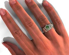 "Beautiful Emerald set your bride, this Leaf Emerald Ring Set is the chosen ring. Handmade by Top designers of Vidar Boutique, the setting features lotus flower and magnificent rare Zambian Emerald in a perfect view on top. This Floral Engagement Ring set also includes a wedding band that fits the engagement ring like a puzzle. As a handcrafted 14K Leaf flower engagement ring set, it will make a say of wearing for the woman in your life as a reminder that we are connect to nature in our heart. ★ White Gold Emerald Ring For Wedding, May Birthstone, Green Emerald Ring With Accent Stones For Wedding, Green Oval Flower Ring For Wedding, Green Sterling Silver Flower Wedding Ring, Green Diamond Wedding Ring With Accent Stones, Green Sterling Silver Flower Ring For Wedding, Green Emerald Wedding Ring With Center Stone, Oval Tsavorite Wedding Ring, Green Emerald-cut Wedding Jewelry