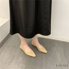 Lasaky - Pointed Toe Flat Sandals with Ankle Strap for Women Beige Pointed Toe Slingback Sandals, Casual Beige Pointed Toe Slingback Sandals, Casual Flat Slingback Pumps For Summer, Casual Beige Slingback Pumps With Closed Toe, Casual Beige Closed Toe Slingback Pumps, Beige Casual Closed Toe Slingback Pumps, Casual Beige Slingback Pumps, Casual Pointed Toe Slingback Sandals, Beige Flat Slingback Pumps For Summer