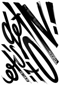 an abstract black and white poster with the words we are here written in cursive font