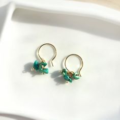 💙 Raw Turquoise Tiny Hoop Earrings, 14K Gold Filled, Rose Gold Filled, Sterling Silver, Dainty Turquoise Dangle Earrings✨ Turquoise is a good luck charm for health and abundance. It is also said to have a therapeutic benefit of tranquility and calmness ✨• Handmade with genuine raw turquoise gemstones. Tiny, unique, and very comfortable to wear. They are perfect for your everyday wear and will make a lovely gift for her.• 14K gold-filled is known for its lasting quality. These earrings will last Green Dainty Huggie Jewelry, Dainty Green Huggie Jewelry, Turquoise Sterling Silver Huggie Jewelry, Turquoise 14k Gold Filled Earrings, Dainty Hoop Earrings With May Birthstone, Dainty May Birthstone Hoop Earrings, Dainty May Birthstone Hoop Jewelry, Turquoise Dangle Hoop Earrings For Gift, Turquoise 14k Gold Filled Earrings As Gift