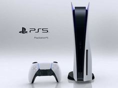 an image of a video game console next to the playstation 5 logo and controller holder