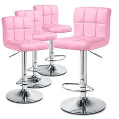 three pink bar stools with chrome base