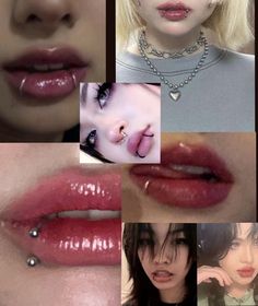 many different pictures of women with piercings on their lips