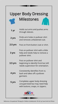 Upper Body Dressing Milestones for Kids  •   • Occupational therapist   • Occupational therapy   • Occupational therapy toolkit   • Occupational therapy activities   • Occupational therapy quotes   • Occupational therapy activities for kids   • Occupational therapist aesthetic   • Occupational art and craft for preschool   • Occupational therapist aesthetic   • Occupational therapist quotes   • Occupational therapist gifts   • Pediatric occupational therapy   • Pediatric occupational therapy ideas   • Pediatric OT   • Therapy quotes   • Therapy tools   • Quotes Aesthetic   • Quotes Wallpaper   • Free printables   • Fine motor activities for kids   • Gross motor activities   • Emotional awareness   • Social skills activities   • Self care   • Self care ideas   • Visual motor activities Pediatric Occupational Therapy Activities, Occupational Therapy Aesthetic, Pediatric Milestones, Sensory Processing Disorder Symptoms