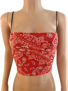 Sexy red paisley stretch straps crop cropped top new biker Western Concert Vacay | eBay