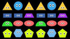 a group of different colored shapes with eyes