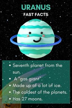 an image of the planets with caption that reads uranos fast facts seventh planet from the sun