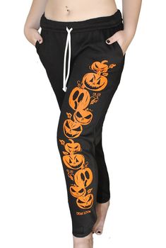 Pumpkin Halloween Baggy Bottoms With Graphic Print For Fall, Baggy Graphic Print Bottoms For Fall, Baggy Graphic Print Pants For Fall, Cotton Pants For Halloween Streetwear, Fall Loungewear Bottoms With Graphic Print, Black Graphic Print Pants For Fall, Graphic Print Fall Loungewear Bottoms, Graphic Print Loungewear Bottoms For Fall, Casual Pants For Streetwear And Halloween