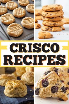 several different pictures with the words crisco recipes on them and images of cookies