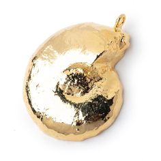 a gold plated pendant with a snail on it's back and an open shell in the middle