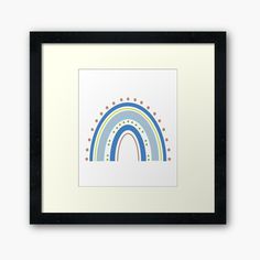 a rainbow framed art print with dots and stripes on the bottom, in black frame