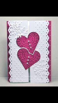 two hearts are on top of each other in this handmade valentine's day card