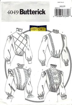 the butterick sewing pattern is shown in this image, it shows an old fashioned blouse with