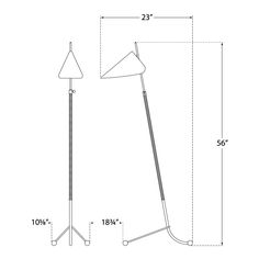 the floor lamp is shown with measurements for each bulb and arm, as well as its height