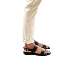 Golan black, handmade leather sandals with back strap - Front View Ankle Strap Sandals Flat, Two Strap Sandals, Toe Loop Sandals, Leather Sandals Handmade, Mens Leather Sandals, Closed Toe Sandals, Ankle Strap Flats, Leather Slides, Open Toe Sandals